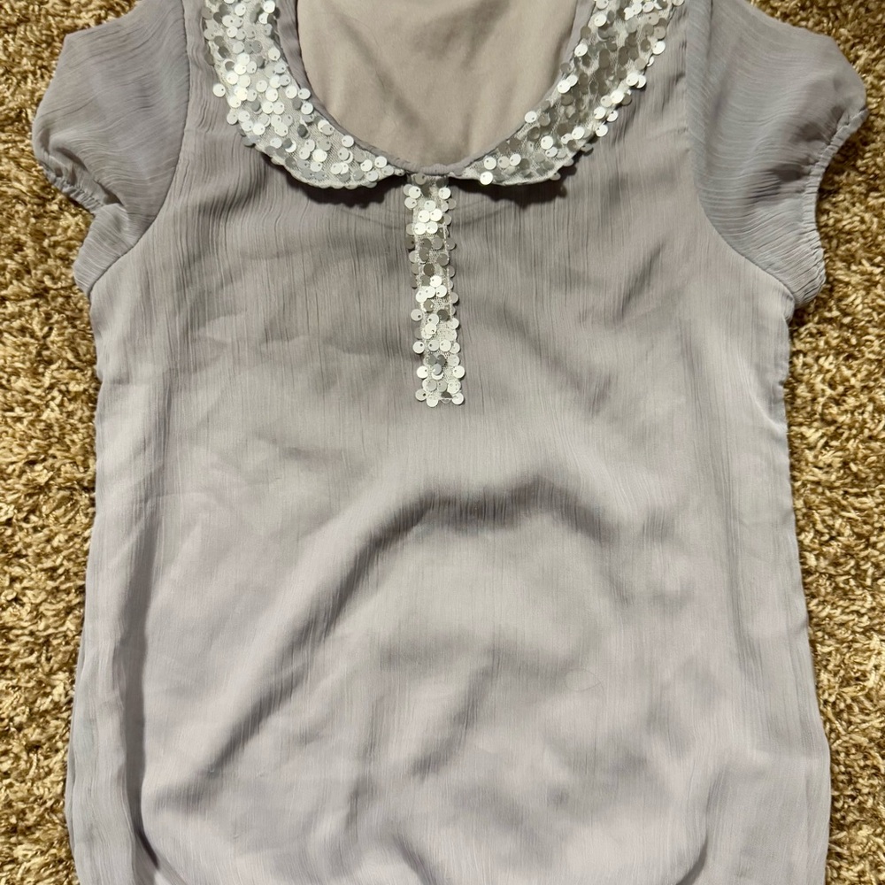 Elegant Gray Sequin Collar Women's Top
